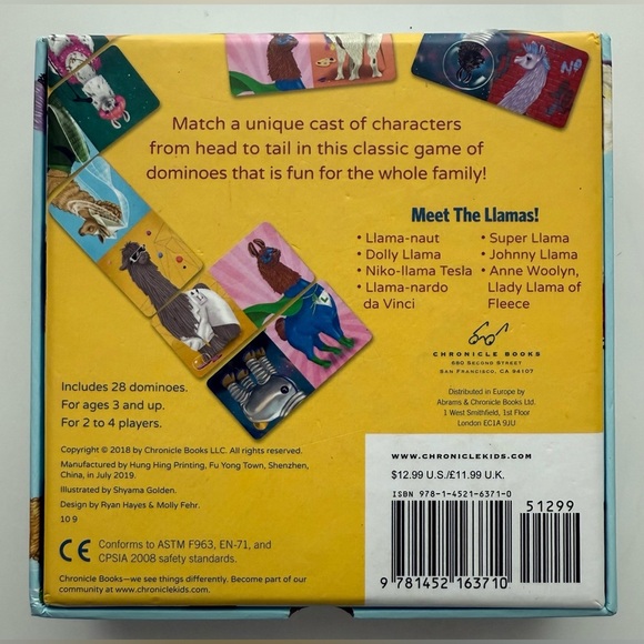 2018 Chronicle Books Kids LLAMANOES Dominoes w/ Llamas! 28~Pc Set 2-4 Player 3+ - Picture 2 of 5